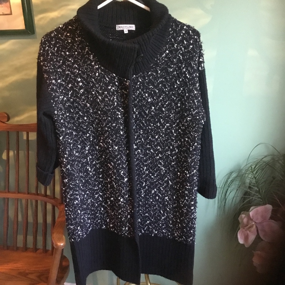 Italian Knit Black/White Sweater Coat - Size M